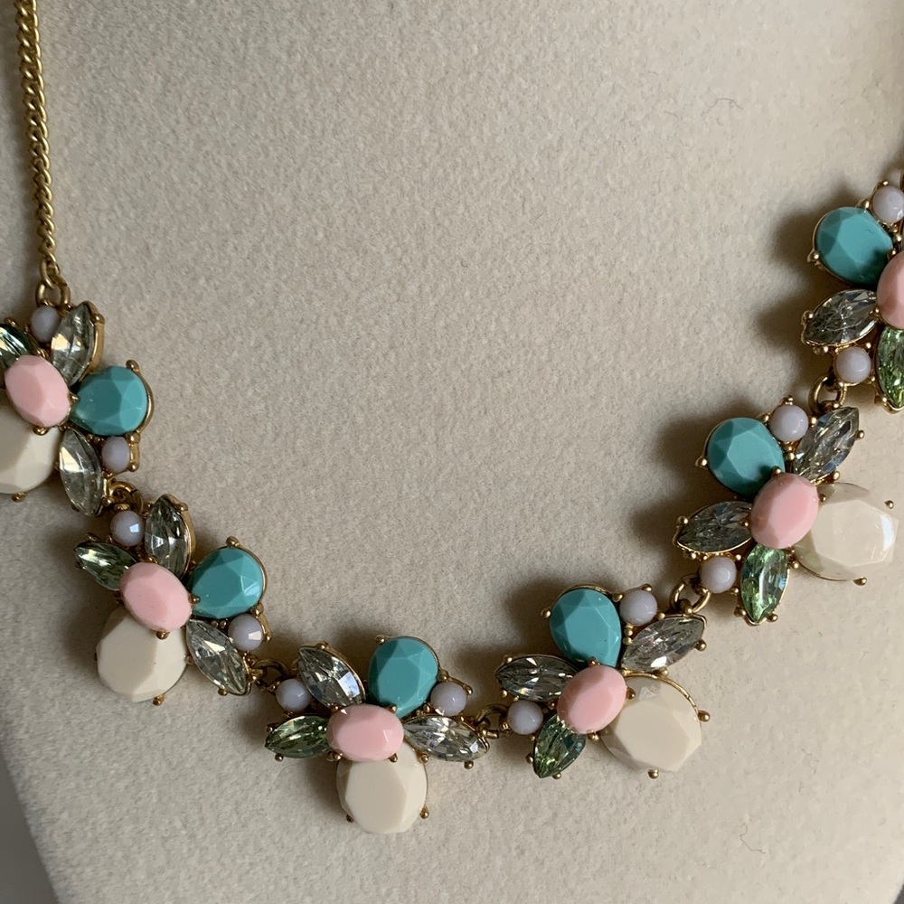 LOFT Gold Necklace with Pink and Blue Floral Accents - Picture 5 of 9